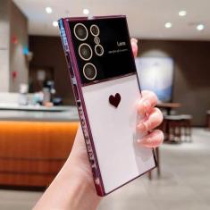 Imagem de Capa de coração de amor de cor sólida para Samsung S23 Ultra S22 Plus S21 S20 FE A52 A24 A54 A14 A53 A23 A13 Capa transparente de proteção de lente, roxo profundo, para Note 20 Ultra