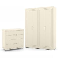 Imagem de Jogo de Quarto Infantil com Guarda Roupa 4 Portas e Cômoda 4 Gavetas Tutto New - Matic Móveis 