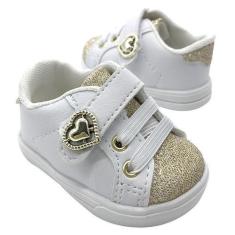 Imagem de Tenis Menina Sapatinhos Bebe Calcados Infantil Branco Com Dourado Glit