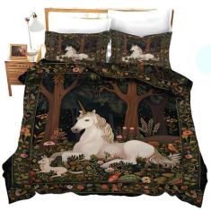 Imagem de Conjunto de cama Unicórnios, decoração de unicórnios, capa de edredom com estampa animal, macio, respirável, conjunto de colcha para meninas, meninos, crianças, adolescentes, adultos, homens e