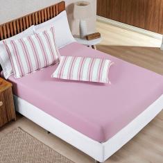 Imagem de Jogo De Lençol Queen Marim Malha 100% Algodão 3 Peças Rose