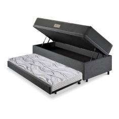Imagem de Bicama Box Baú Solteiro Com Colchão Dual Firm Ecoflex Linho Cinza 88x1