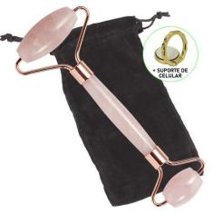 Imagem de Rolo Massageador Facial Anti Estresse Quartzo Rosa + Suporte Celular C