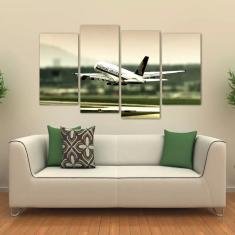 Imagem de Quadro Paisagem Avião Decolando Mosaico Em Tecido 4 Peças 1