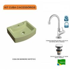 Imagem de Kit Cuba RT41 com Torneira 1198 Metal e Válvula Click 1 Polegada e Meia Compace Verde Acqua