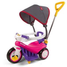 Triciclo Infantil Moto Uno Rosa C/ Empurrador Ou Pedal