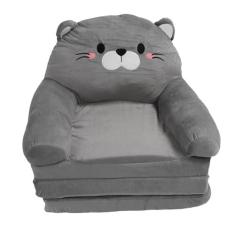 Imagem de Cadeira de Criança para sofá Infantil, Gato Fofo Dobrável Portátil Almofada de Assento Sofá-cama, Materiais Premium de Pelúcia e Esponja, Limpeza Fácil, para Cochilar, Brincar,