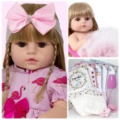 Imagem de Boneca Bebe Reborn Menina Toda De Silicone Vestido Flamingo - Cegonha