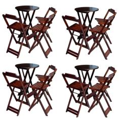 Imagem de Kit 4 Jogos de Mesa Bistrô de Madeira Dobrável com 3 Banquetas - Imbuia