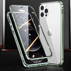 Imagem de Caixa de telefone magnética de vidro dupla face com estrutura de metal para iPhone 15 14 13 12 Pro Max X XS 8 7 14 Plus 13 12Mini capa de lente de câmera, verde, para iPhone 13