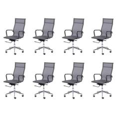 Imagem de Conjunto 8 Cadeiras para Escritório Presidente com Rodízios Tela Mesh OR Design Cinza