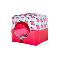 Imagem de Cama Para Cachorro Toca Quadrada Em Corino + Poliéster Rosa E Lilás Grande (g) 50 X 50 X 50 Cm