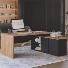Imagem de Mesa para Escritório Diretor em L 3 Gavetas 1 Porta Spring Yescasa