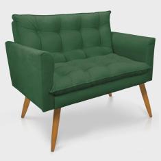 Imagem de Namoradeira 2 Lugares Olivia Suede Verde Pés Palito Castanho - Pallazio