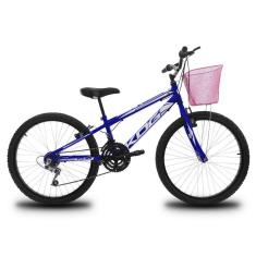 Imagem de Bicicleta Infantil Aro 24 para Menina 18 Velocidades KOG Azul Signos Branco