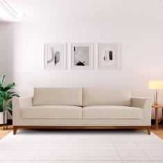 Imagem de Sofá 4 Lugares 240cm Movie Estilo Moderno Linho Pés em Madeira Maciça Bege/Cinza Claro