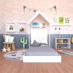 Imagem de Quarto Infantil Cama Banqueta 2 Nicho e Prateleira Bramov Móveis Branc