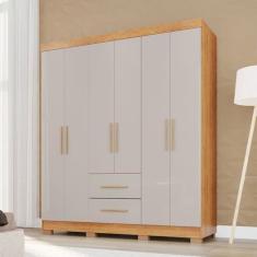 Imagem de Guarda-Roupa Casal Diamante 6 Portas 2 Gavetas com Pés Cinamomo/Off Wh