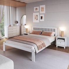Imagem de Cama De Casal Júlia De Madeira Maciça Com Lastro Branco - B&D