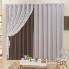 Imagem de Cortina 3 Mts Sala Quarto Voal e Semiblackout para Varão Tabaco