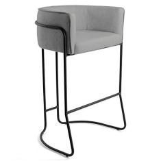 Imagem de Banqueta Decorativa Base Aço  Betina C-416 Linho  Escuro - Domi