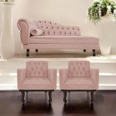 Imagem de Kit Diva Recamier Diana 160cm Lado Direito E 02 Poltronas Classic Sued