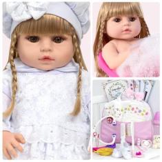 Imagem de Boneca Reborn Recém Nascida Princesa Completa Vários Itens - Cegonha R