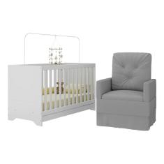 Imagem de Berço 3 Em 1 Com Colchão E Poltrona Amamentação Multimóveis Mp4159 Branco/cinza Branco/cinza