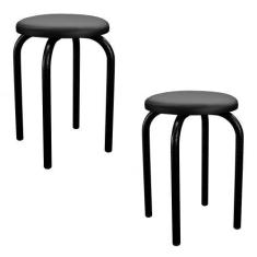 Imagem de Kit 2 Banquetas Baixas Empilháveis em Aço Maviê Sintético Preto - Mpoz