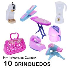 Imagem de Kit Casinha Infantil Cafeteira Ferro Tábua Secador 10pç