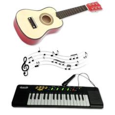 Imagem de Kit Piano Teclado E Violão Infantil Dia Das Crianças Rosa Ou Preto - M