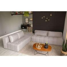 Imagem de sofá modular 2 e 3 lugares com puff soho linho cru