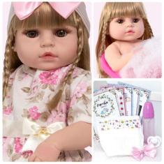 Imagem de Boneca Reborn Recém Nascida Loira 46cm Com Vestido Florido - Cegonha R