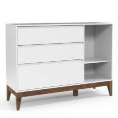 Imagem de Cômoda com Porta e Guarda Roupa Nature Clean 3 Portas Branco Acetinado Eco Wood - Matic