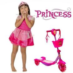 Imagem de Patinete Rosa Cestinha Ajuste De Altura + Conjunto Princesa - Dm Toys