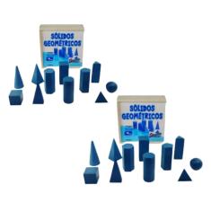 Imagem de Sólidos Geométricos Brinquedo Educativo em Madeira - kit com 2 jogos