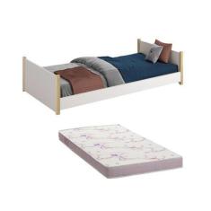 Imagem de Cama Solteiro Evolutiva Ravi 2 Em 1 Com Pés Madeira Natural Branco Fos