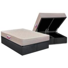Imagem de Cama Box Baú King: Colchão Espuma D45 Herval  New Top Double Face + Ba