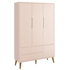 Imagem de Guarda-Roupa Retrô 3 Portas Théo New Rosa Fosco com Madeira - MoveisAq
