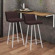 Imagem de Kit Mesa Suspensa de Parede Fixa MDF Caramelo + 2 Banquetas Lexi Ferro Branco Corino Marrom - Ahazzo Móveis