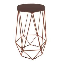 Imagem de Banqueta Aramado Hexagonal Base Bronze Suede Marrom Claro - Maitê Moda
