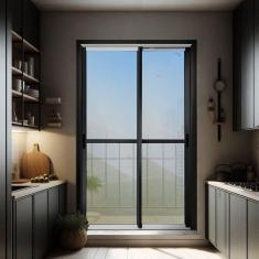 Imagem de Porta de Correr 2 Folhas Moveis 210 X 150 Elite com Fecho Automático Vidro Reflex Mix Preto