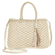 Imagem de Bolsa De Palha Feminina Perola Alça Transversal Verão Acessório Praia (Palha)