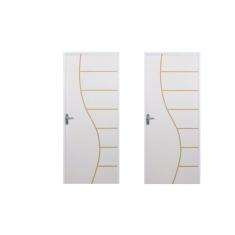 Imagem de 2 Kits Porta de Madeira Decorada 215x85cm com Batente de Aço 06cm Cantareira Branco