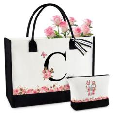 Imagem de BDANTUMBLER Presentes cristãos para mulheres, sacola cristã inicial com bolsa de maquiagem, Branco, preto, rosa