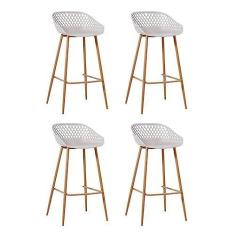 Imagem de Kit 4 Banquetas Alta Polipropileno e Aço Mônaco Fratini Nude