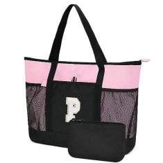 Imagem de Sacola inicial, bolsa de praia personalizada A-Z para mulheres, rosa extra grande reutilizável com alça para enfermeiras sacola para trabalho/sacola de compras para meninas