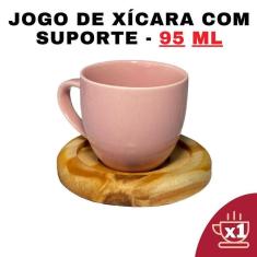 Imagem de Kit Porta Xícara Redondo Com Xícara Em Porcelana Rosa 95Ml