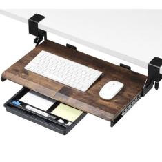 Imagem de ETHU Bandeja de teclado sob a mesa, 50 cm x 31 cm tamanho pequeno C braçadeira gaveta de teclado sob mesa, suporte deslizante para teclado de computador, bandeja de teclado ergonômica para casa,