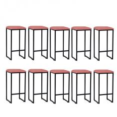 Imagem de Kit 10 Banqueta Alta Lua Industrial Cozinha Bar Balcão Bistrô Ferro  Suede Rose Gold - Ahazzo Móveis